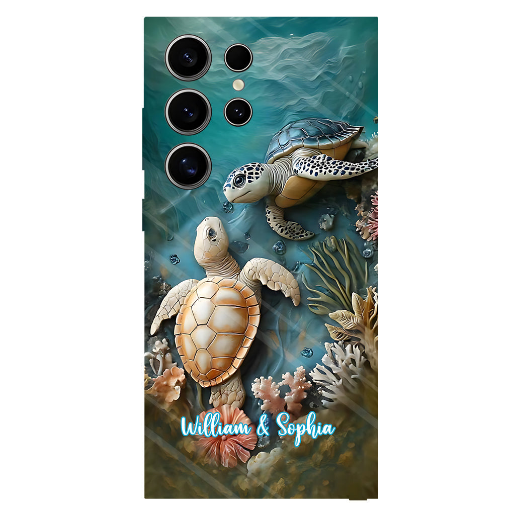 Geschenk für Paare mit Schildkrötenmotiv zum Jahrestag – personalisierte Handyhülle mit Partner-Vollbilddruck