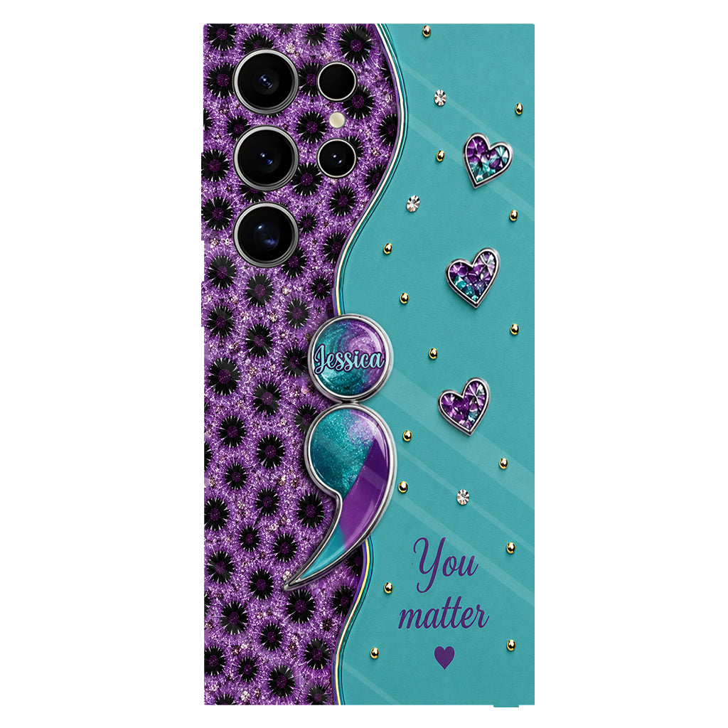 You Matter Teal Purple Semicolon - Personalized Suicide Prevention Full Print Phone Case