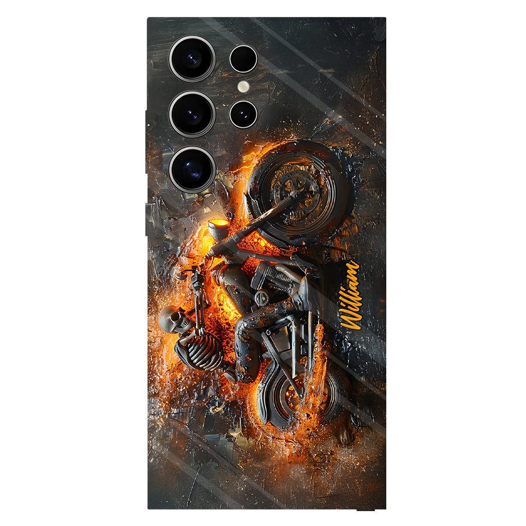 Skeleton Riding Flaming Motorcycle - Personalized Biker Full Print Phone Case