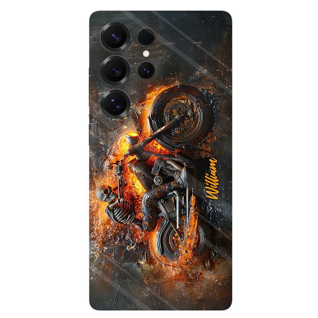 Skeleton Riding Flaming Motorcycle - Personalized Biker Full Print Phone Case