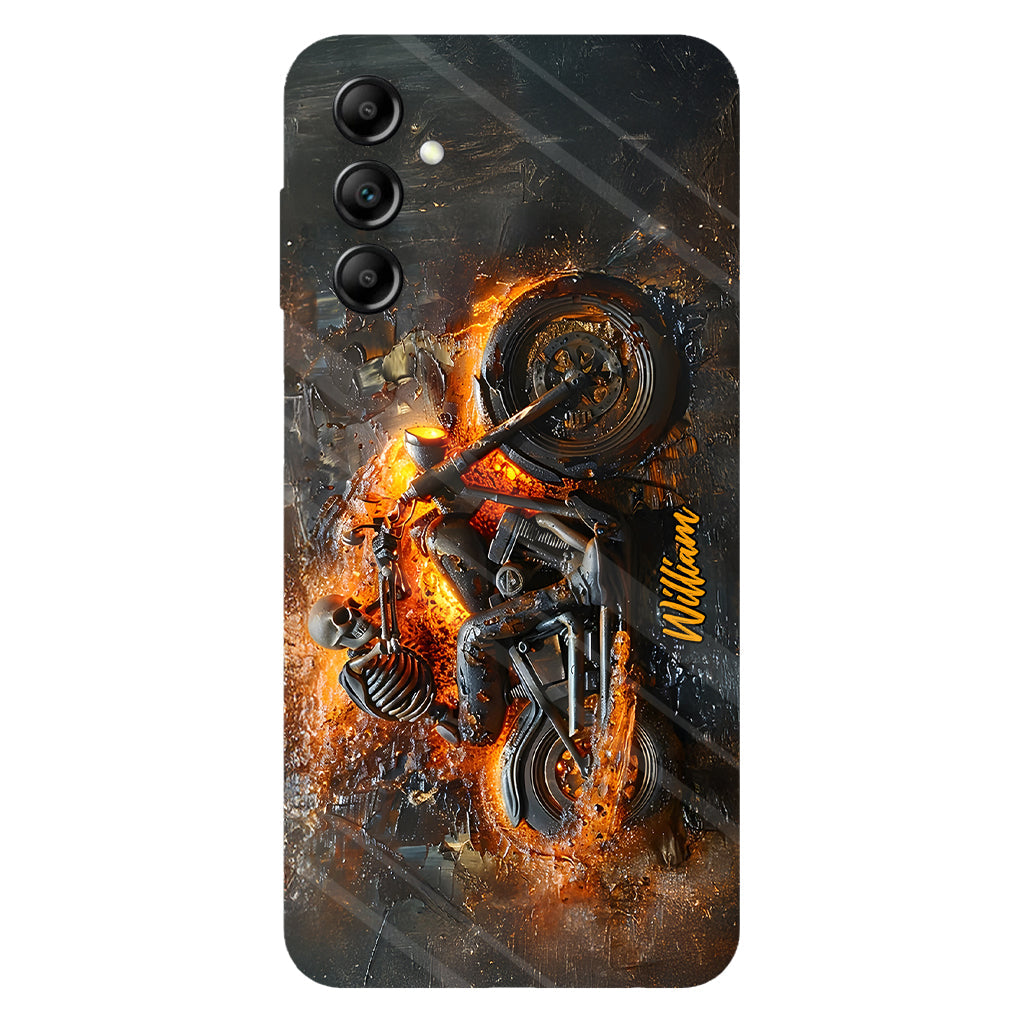 Skeleton Riding Flaming Motorcycle - Personalized Biker Full Print Phone Case