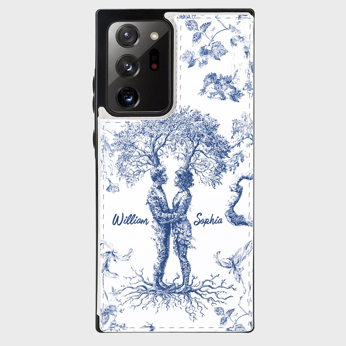 Jahrestagsgeschenk im Toile-de-Jouy-Stil: „Du & Ich, wir schaffen das“ – Personalisierte, faltbare Handyhülle für Paare