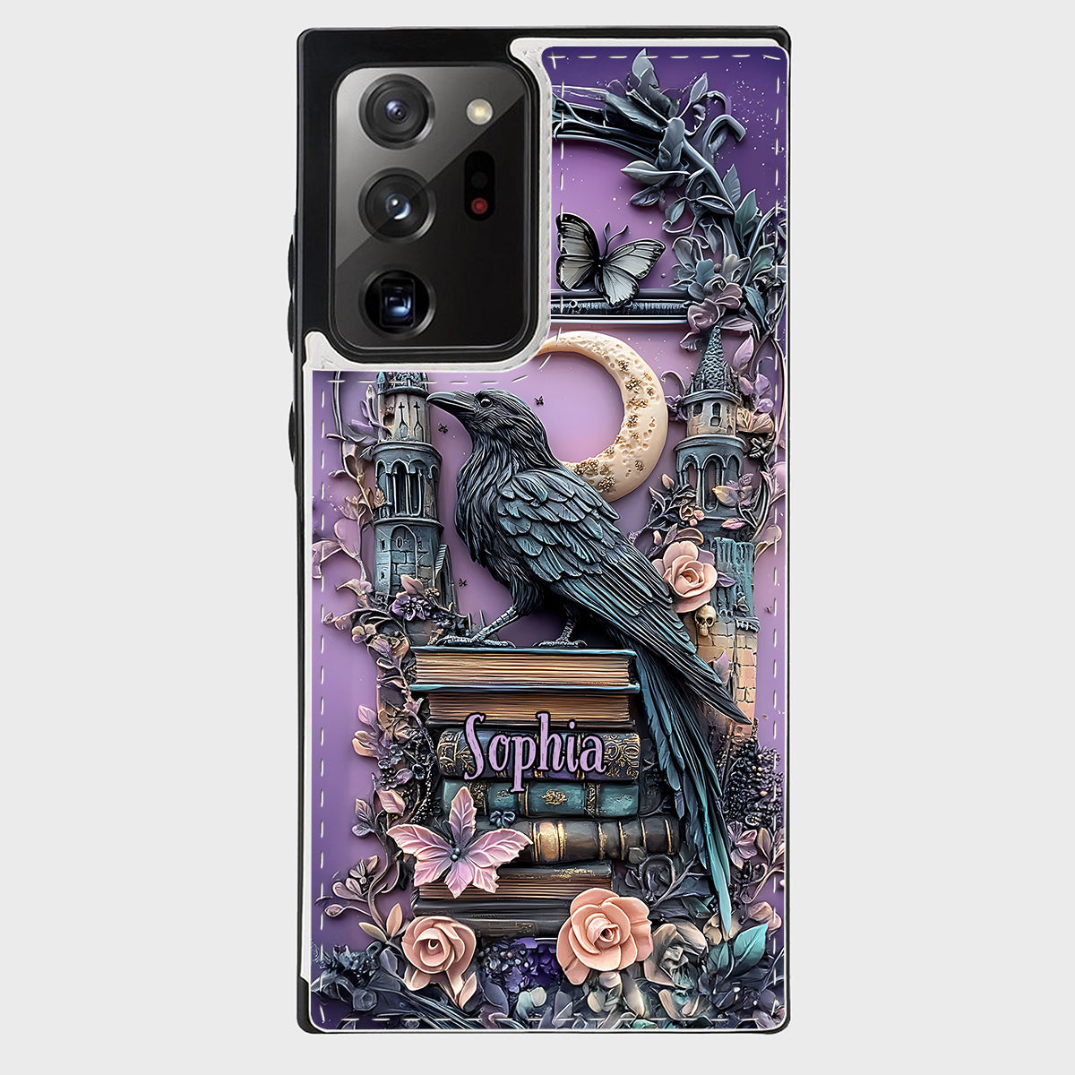 Dark Academia Buchleser – Personalisierte, faltbare Handyhülle im Buchformat