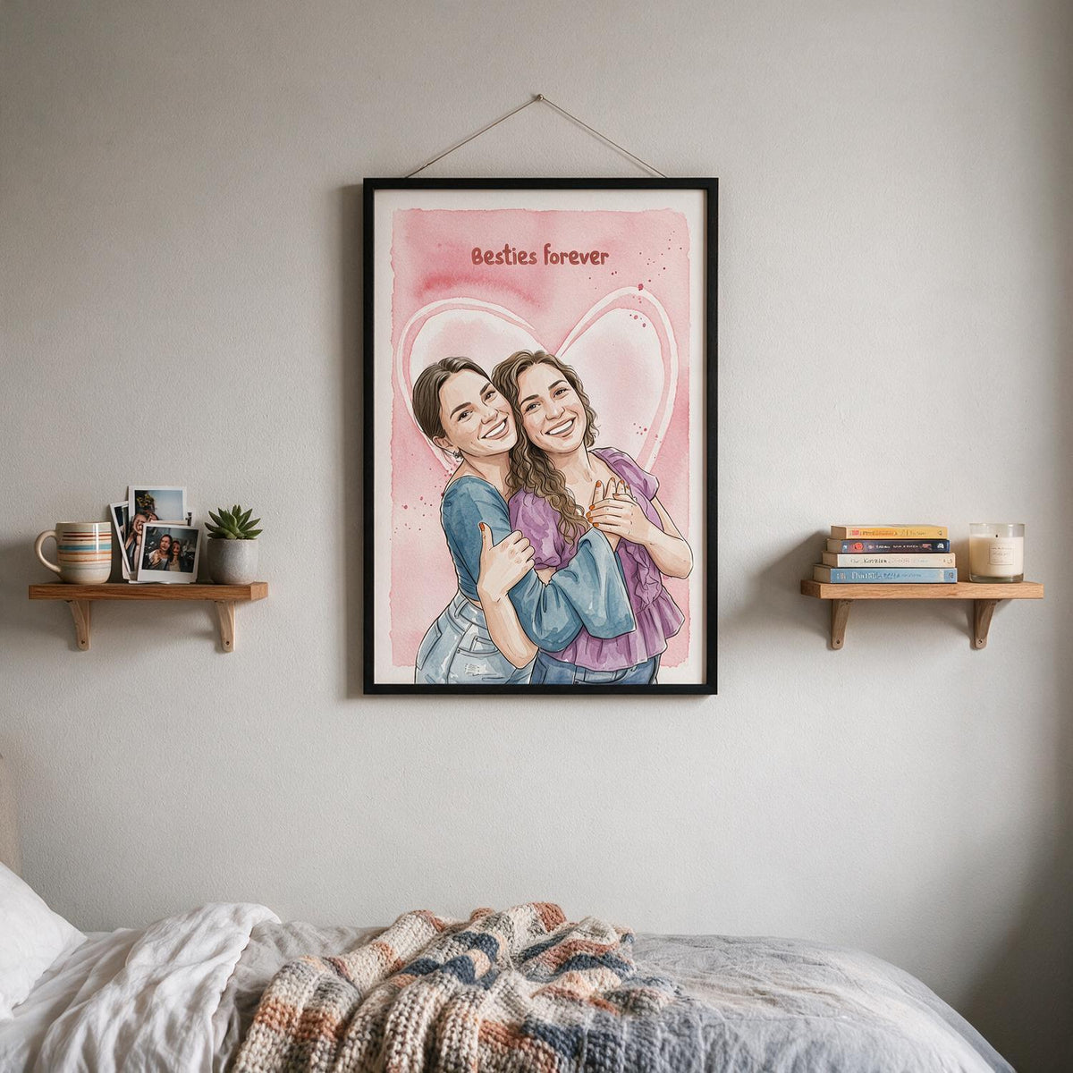 Personalized Besties Forever Watercolor Poster Custom Friend Gift