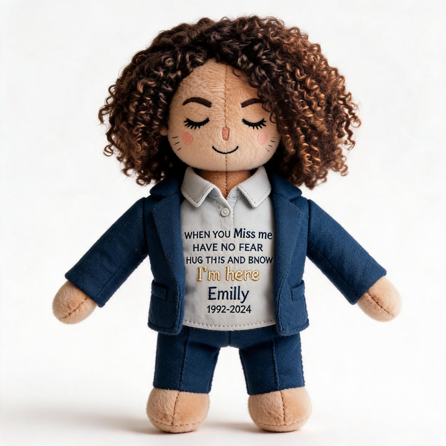 Custom Memorial Black Women Plush Doll - Personalized Black Mom Wife Memorial Bear, Comforting Grief Keepsake Gift