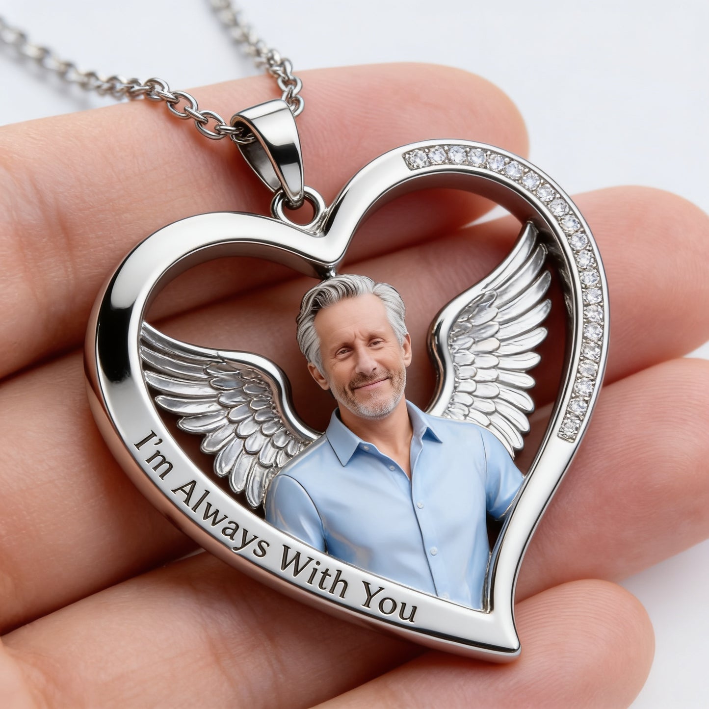 Custom Older Men Photo Shaped Metal Pendant Necklace Personalized Father Picture Memorial Jewelry Remembrance Gift Casual Wear Travel Accessory