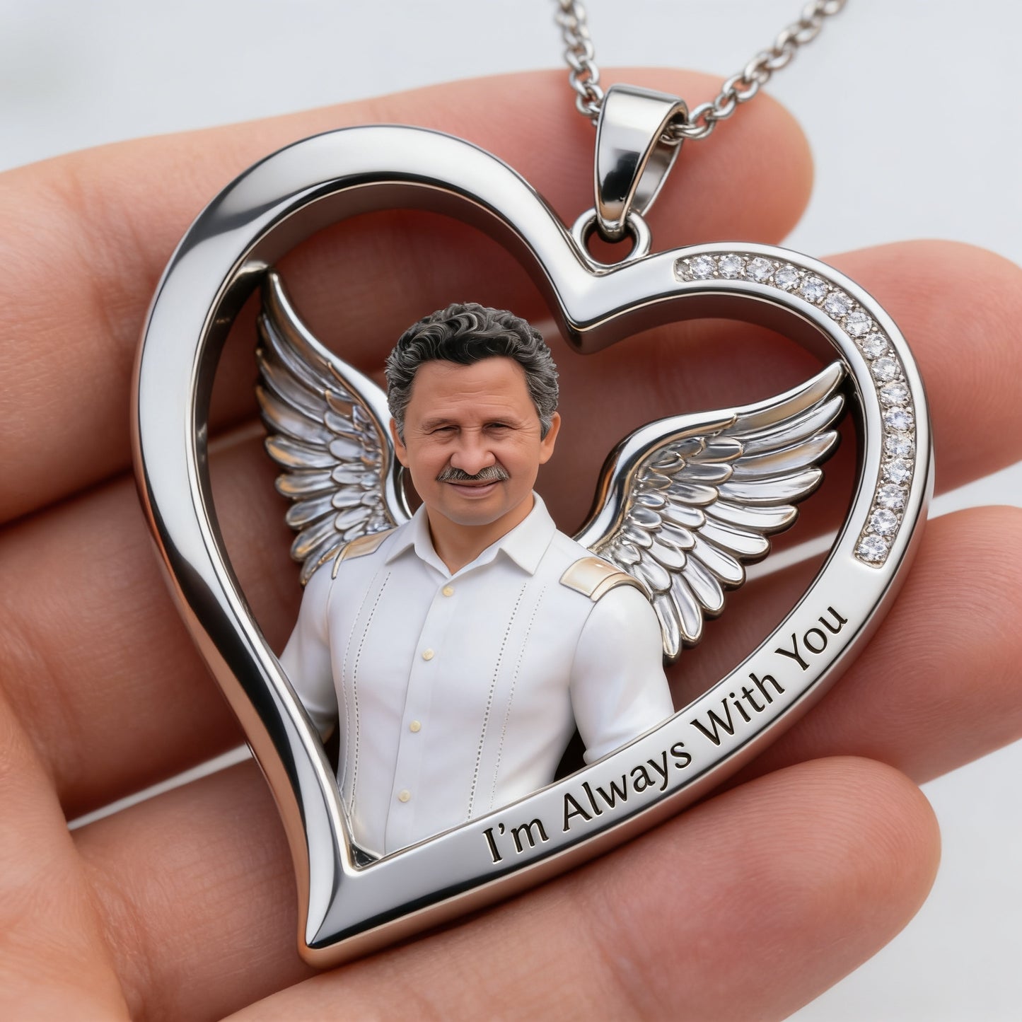 Custom Older Latin Men Photo Shaped Metal Pendant Necklace Personalized Father Picture Memorial Jewelry Remembrance Gift Casual Wear Travel Accessory