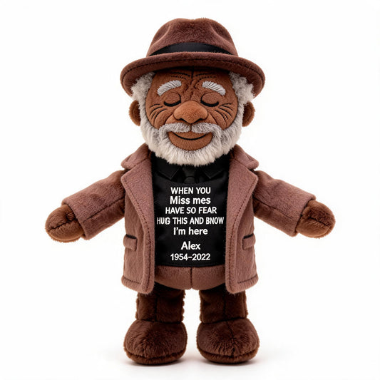 Custom Memorial Older Black Men Plush Doll - Personalized Black Senior Grandpa Memorial Bear, Comforting Grief Keepsake Gift