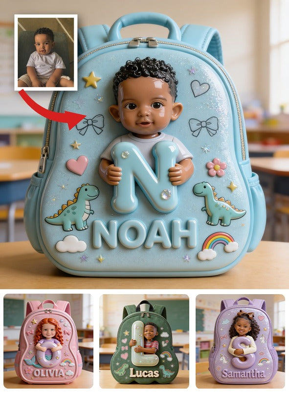 Personalized 3D Curly Hair Black Baby Boy Custom Name Backpack, Cute Toddler Preschool Gift for Little Boys
