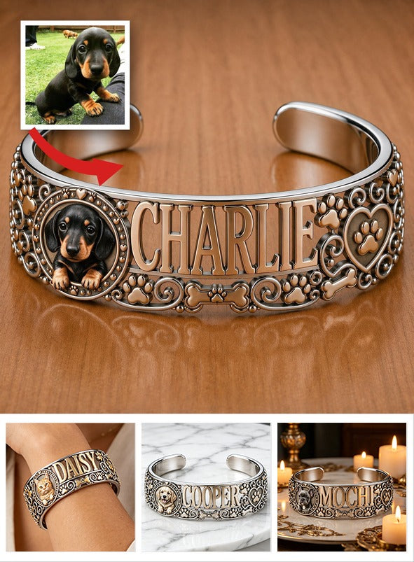 Personalisierbares Schwarz & Tan Dachshund Armreif mit Hundename Geschenk für Dachshund-Mama