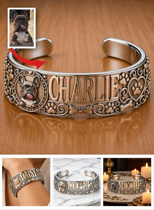 Personalisierbares Boston Terrier Armreif mit Hundename - Geschenk für Tierliebhaber