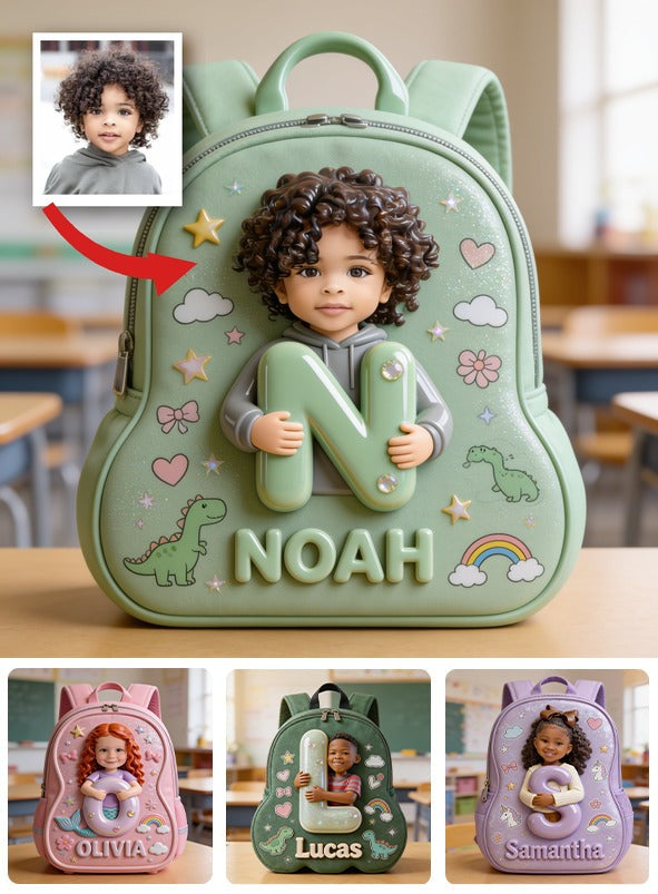 Personalized Curly Haired Latin Baby Boy Backpack Custom 3D Name Initial Toddler School Bag Cute Back to School Gift for Little Boys