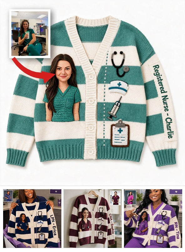 Personalized Custom Photo Nurse Life Knit Cardigan Sweater - Registered Nurse Appreciation Gift for Work & Everyday Wear
