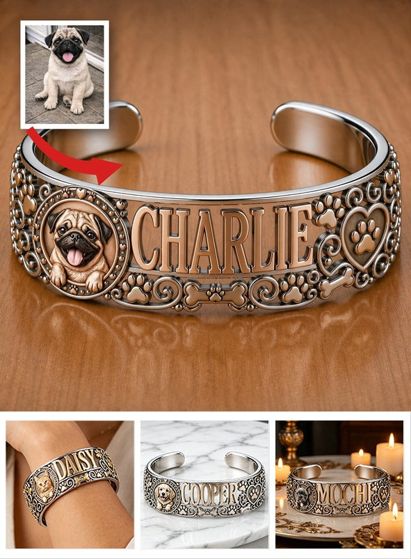 Personalisierbares süßes lächelndes Reh Pug Armreif mit Namen Geschenk für Pug-Liebhaber