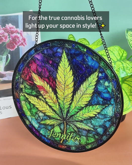 Buntes Cannabis – Personalisierter Cannabis-Glas-Sonnenfänger