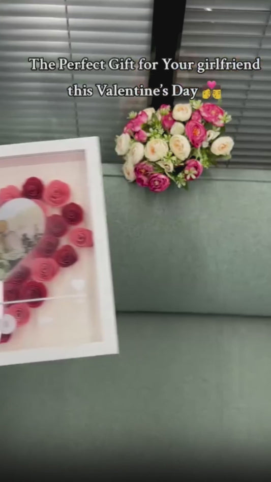 Personalisierter QR-Code mit Foto, Lieblingslied – personalisierte Blumen-Schattenbox für Paare