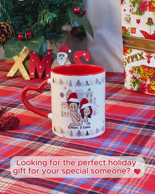 Christmas Is Coming To Poundtown - Personalized Couple Heart Handle Mug
