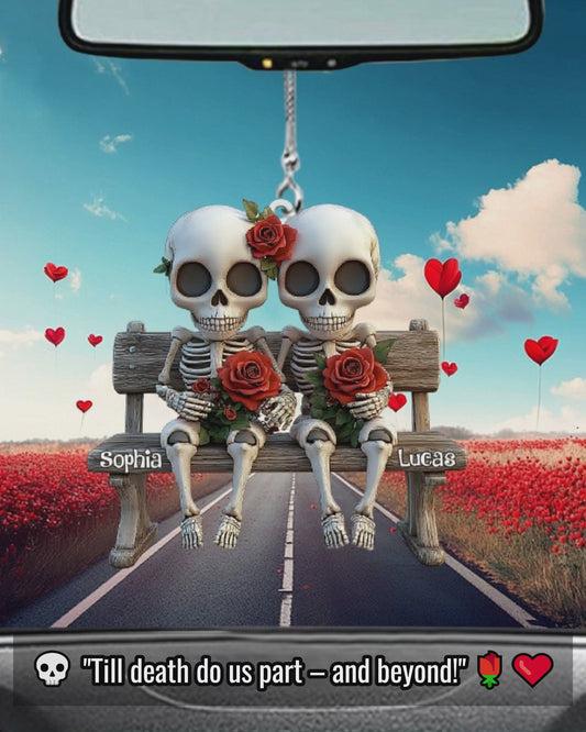 Skull Couple With Red Roses - Personalized Couple Car Ornament