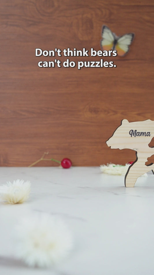 Mama Bär – Personalisiertes Holzpuzzle in Mutterform
