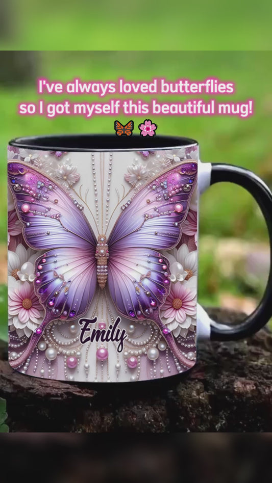 Floral Butterflies - Personalized Butterfly Accent Mug