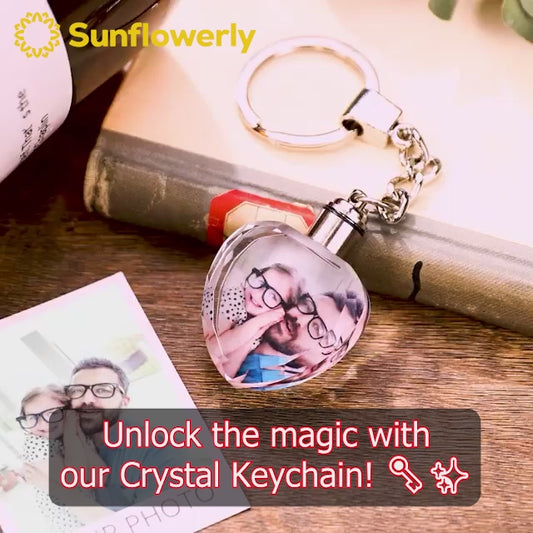 Custom Photo Heart Crystal Led Light Keychain -  gift for anyone, dog lover, cat lover, who lost a loved one - Personalized Keychain