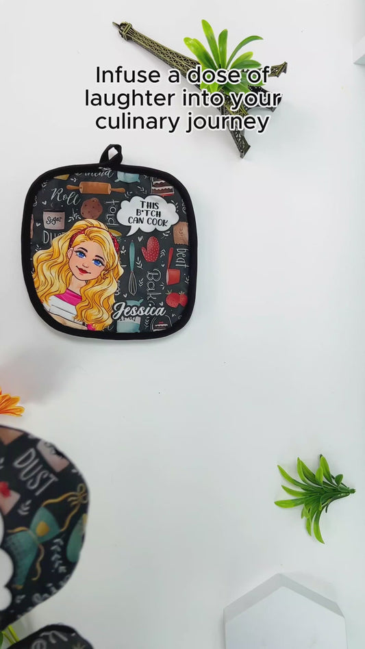 Dieses B Can Cook - personalisierte Backhandschuh- und Topflappen-Set