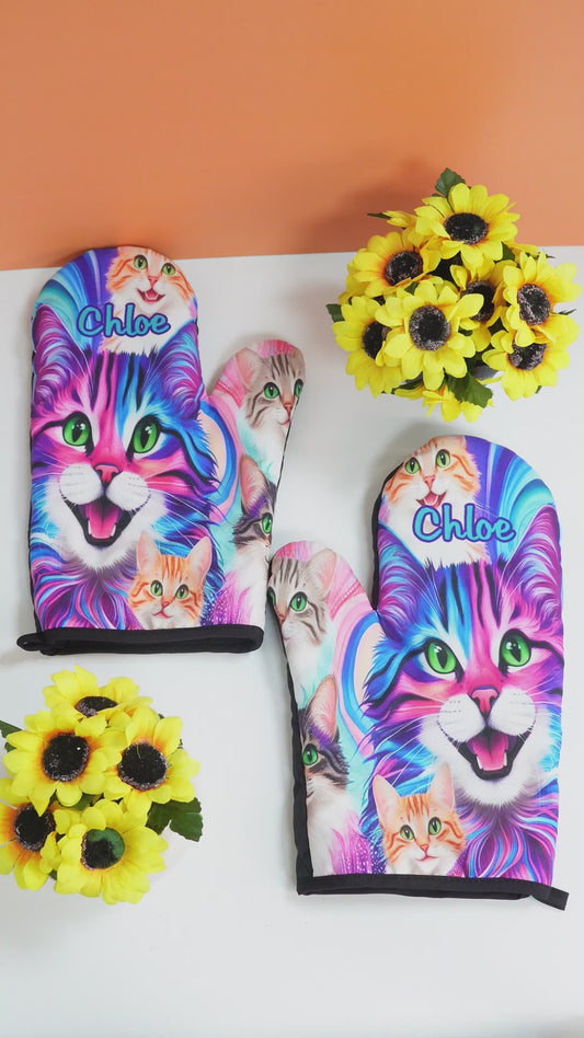 Crazy Cat Lady - Personalized Cat Oven Mitts & Pot Holder Set