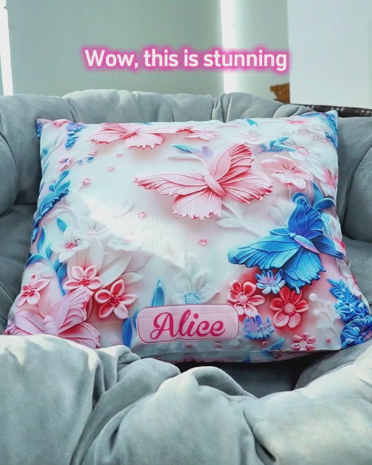 Rosa und blaue Schmetterlinge – personalisiertes Schmetterlings-Dekokissen