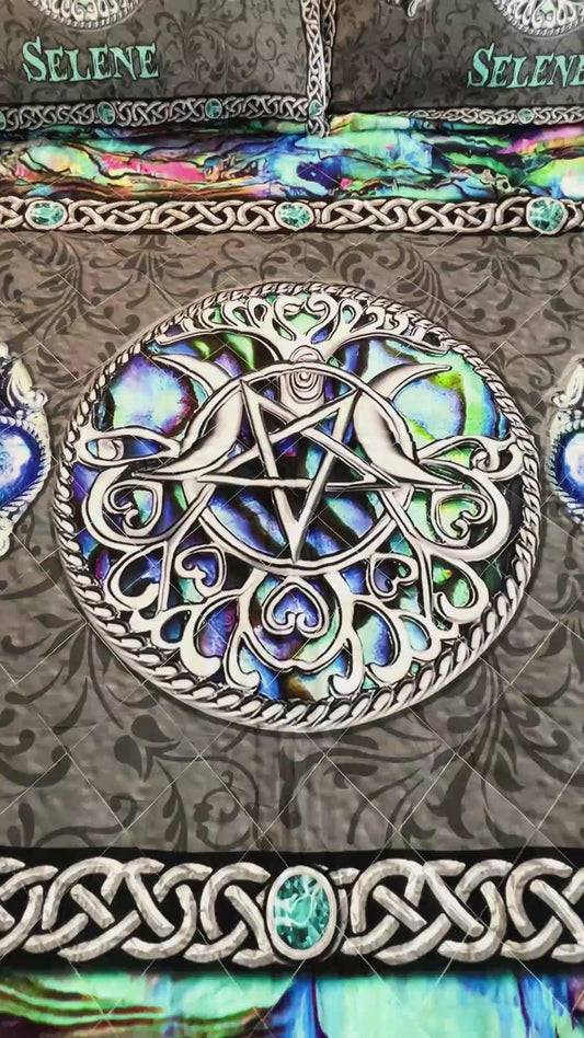 Mystery Spirit Triple Moon - Personalized Witch Quilt Set With 3D Pattern Print