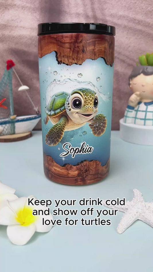 Wood Turtle - Personalized Turtle Can Cooler
