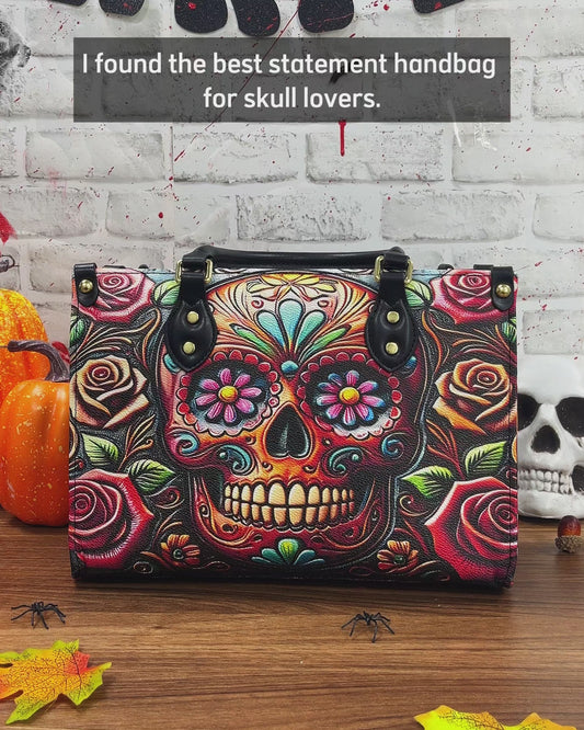Roses And Skull - Skull Leather Handbag