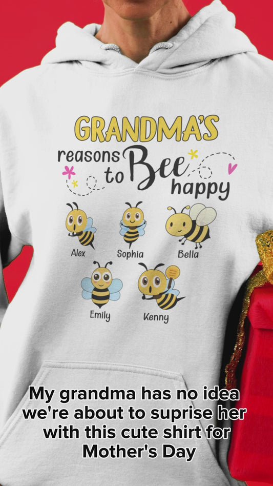 Omas Gründe, glücklich zu sein – Personalisiertes Bienen-T-Shirt und Hoodie