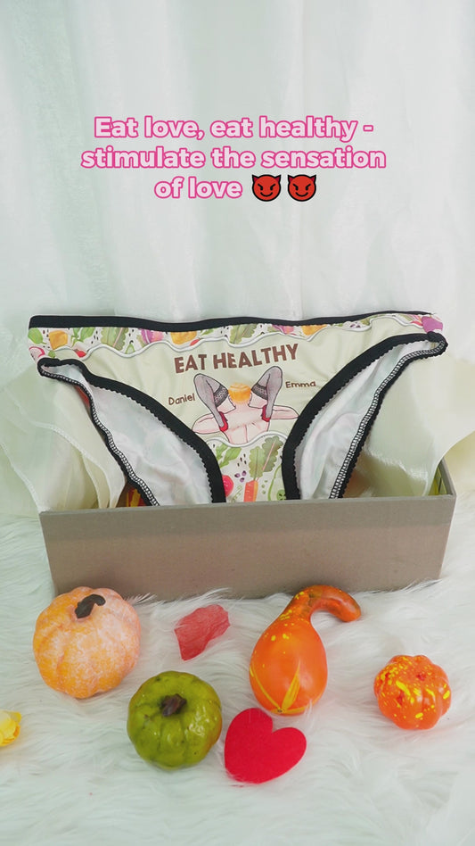 Gesund essen – personalisierte Damen-Slips mit Spitzenbordüre für Paare
