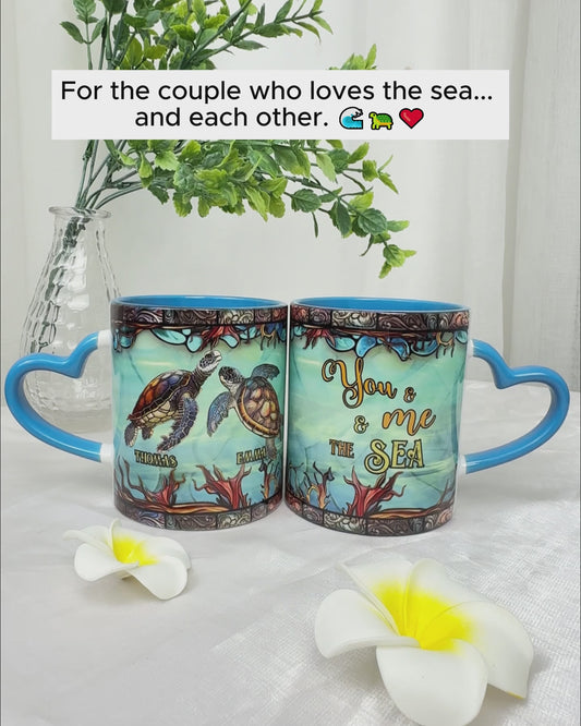 You And Me And The Sea - Personalized Turtle Heart Handle Mug