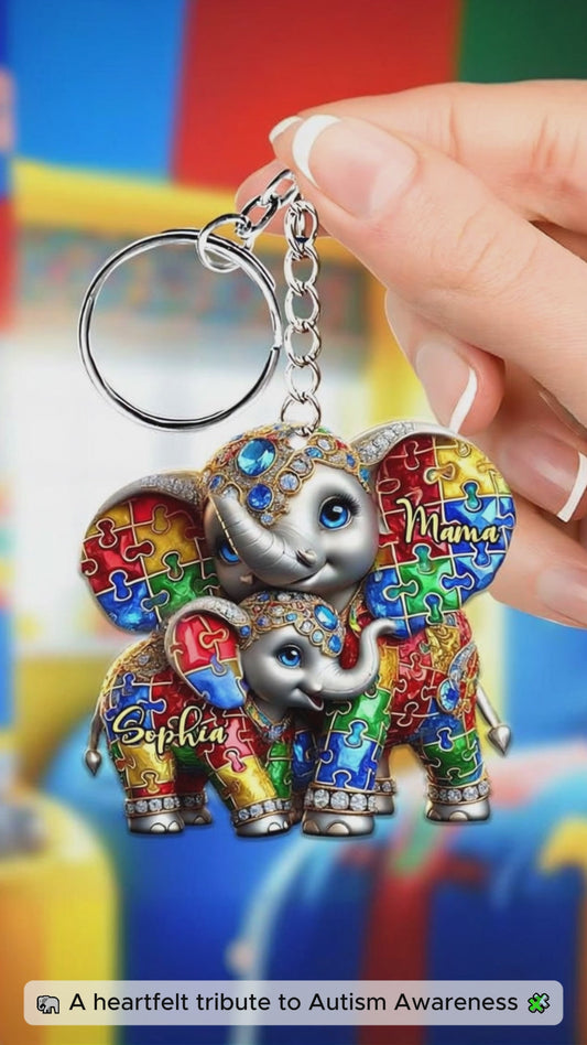 Autism Elephant Mom - Personalized Autism Awareness Keychain
