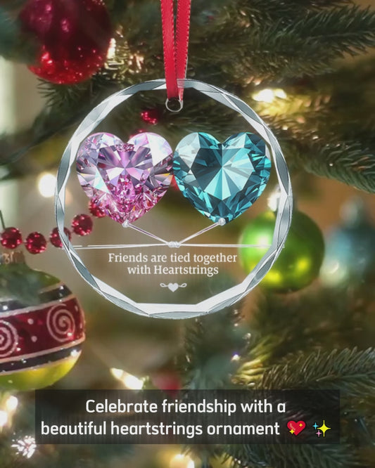 Friends Are Tied Together with Heartstrings - Personalized Bestie Round Shaped Glass Ornament
