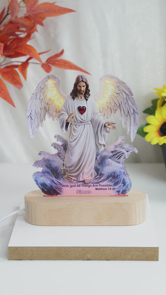 Mit Gott ist alles möglich – Personalisierte christliche Leuchttafel mit Lampenfuß