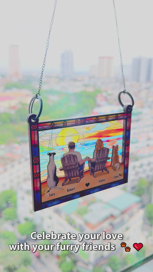 Du, ich und die Hunde – Personalisierter Fensterhänger „Sonnenfänger“ für Paare