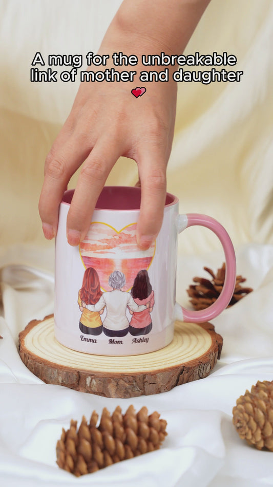 Mutter und Töchter – für immer verbunden – Personalisierte Tasse mit Muttermotiv