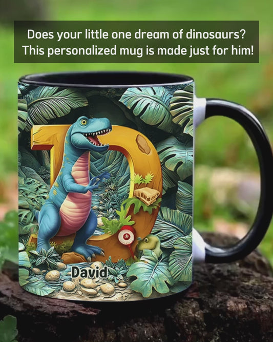 Dinosaurier-Buchstabe - Personalisierte Tasse mit Kinderakzent