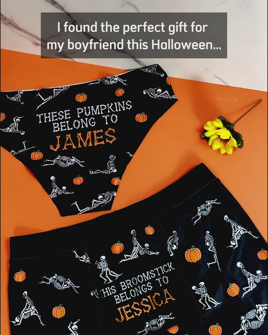 I Love Your Pumpkins & Broomstick - Personalized Couple Women Briefs & Men Boxer Briefs
