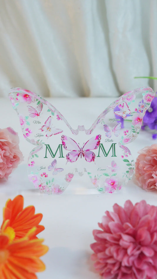 Mom And Children Butterflies - Personalized Mother Custom Shaped Acrylic Plaque