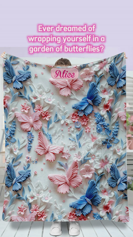 Pink And Blue Butterflies - Personalized Butterfly Blanket