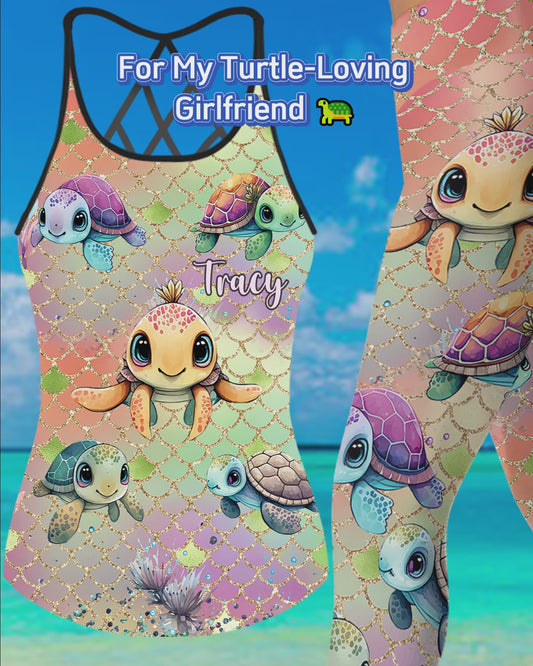 Bunte Schildkröte – Personalisiertes Tanktop und Leggings mit Schildkrötenkreuz