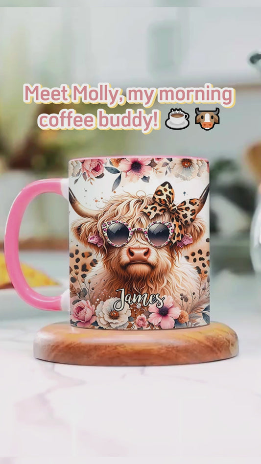 Cool Cow With Leopard Glasses - Personalized Accent Mug