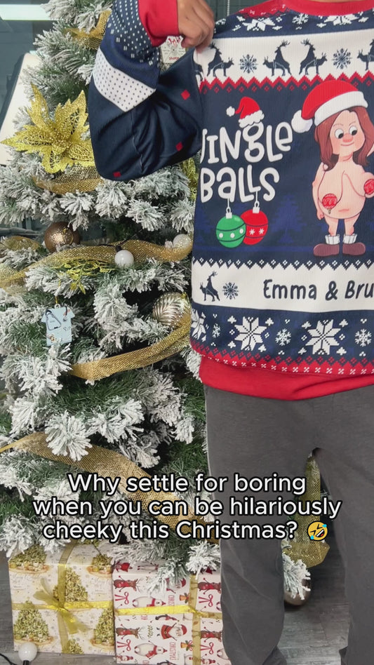 Jingle Balls & Tinsel Tits - Personalisierter hässlicher Paarpullover