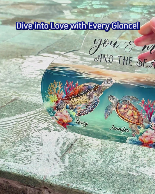 Du & Ich und das Meer – Personalisierte Acrylplakette in Schildkrötenform