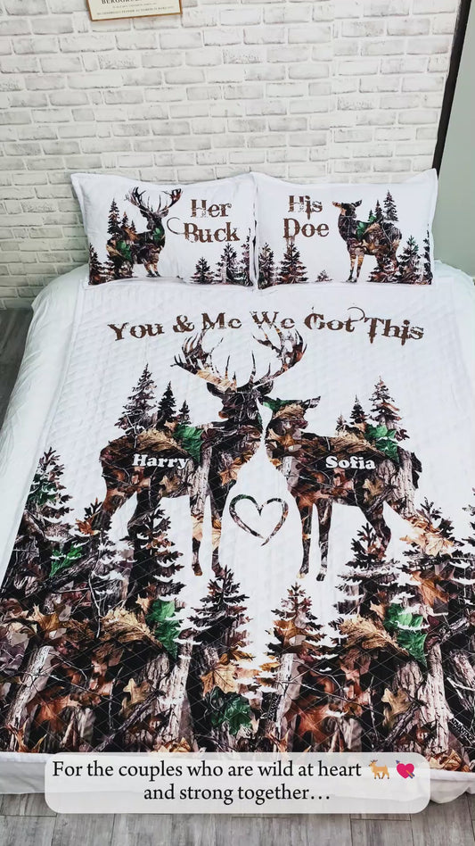 Her Buck His Doe - Personalisiertes Jagd-Quilt-Set