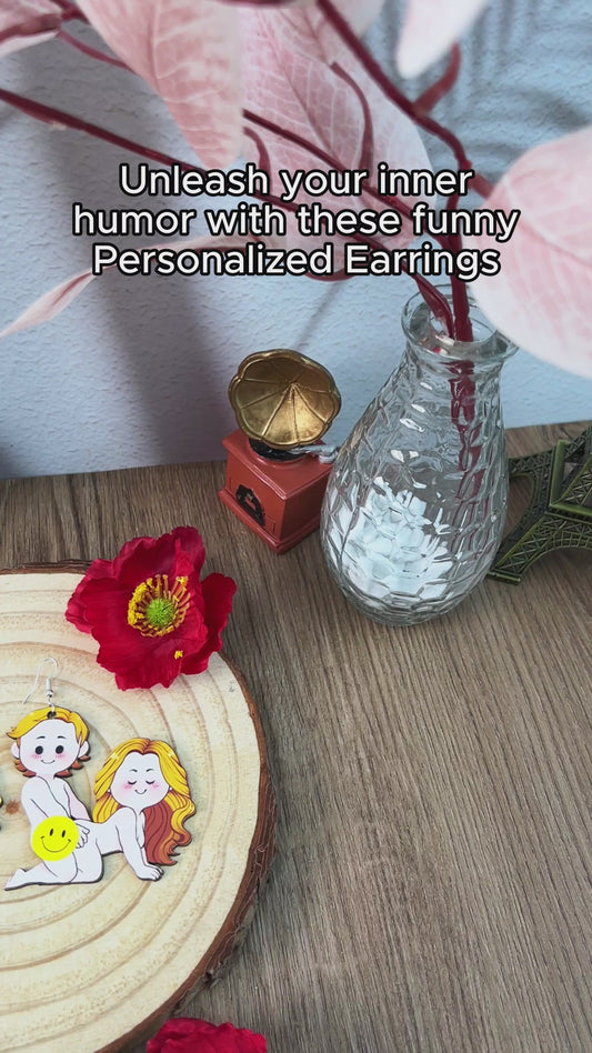 Funny Couple - gift for husband, wife, boyfriend, girlfriend - Personalized Wooden Earrings