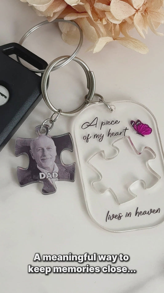 A Piece Of My Heart Lives In Heaven - Personalized Memorial Keychain with Charms